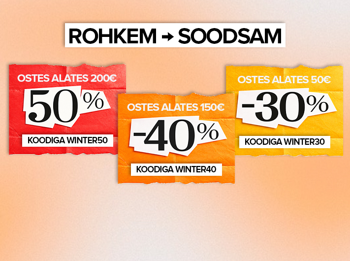 Osta rohkem, maksa v&auml;hem! Ostes alates 50 &euro; saad kuni 50% soodustust koodidega WINTER30, WINTER40 ja WINTER50. Pakkumine kehtib veebis kuni 2026 02 11!